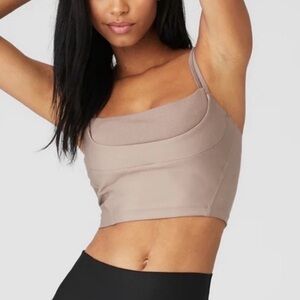 Alo Taupe Airlift 5” Energy Short Size XS & Street Goddess Bra Tank Size S